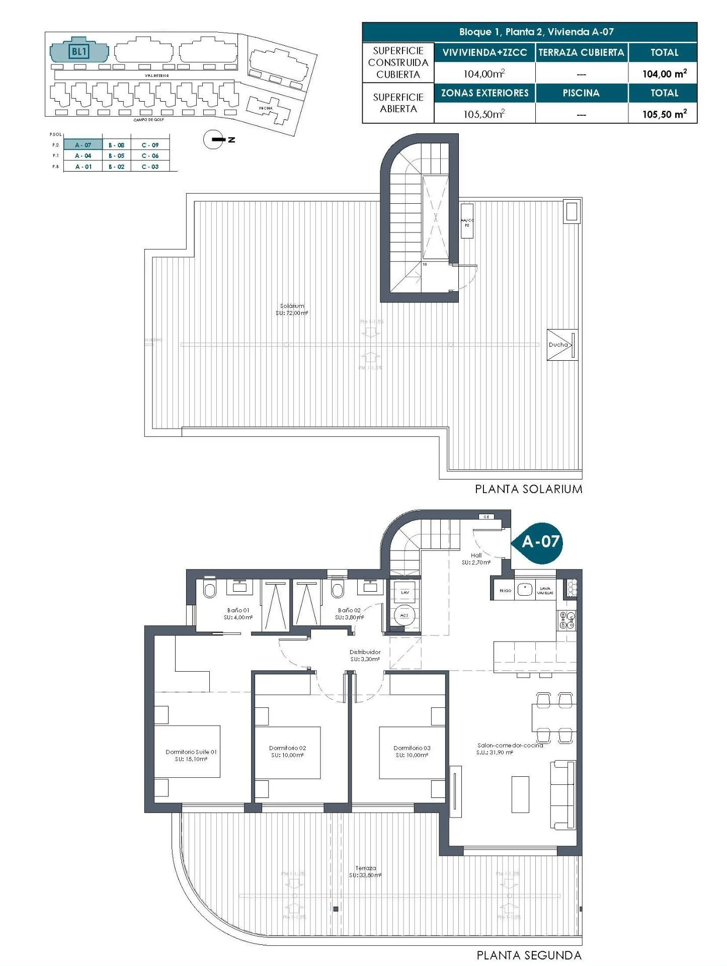 Penthouse med 3 soveværelser