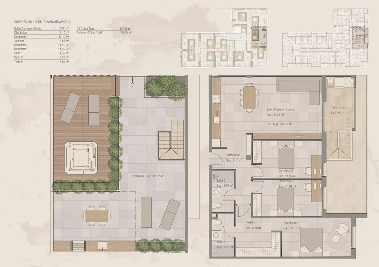 Penthouse med 3 soveværelser