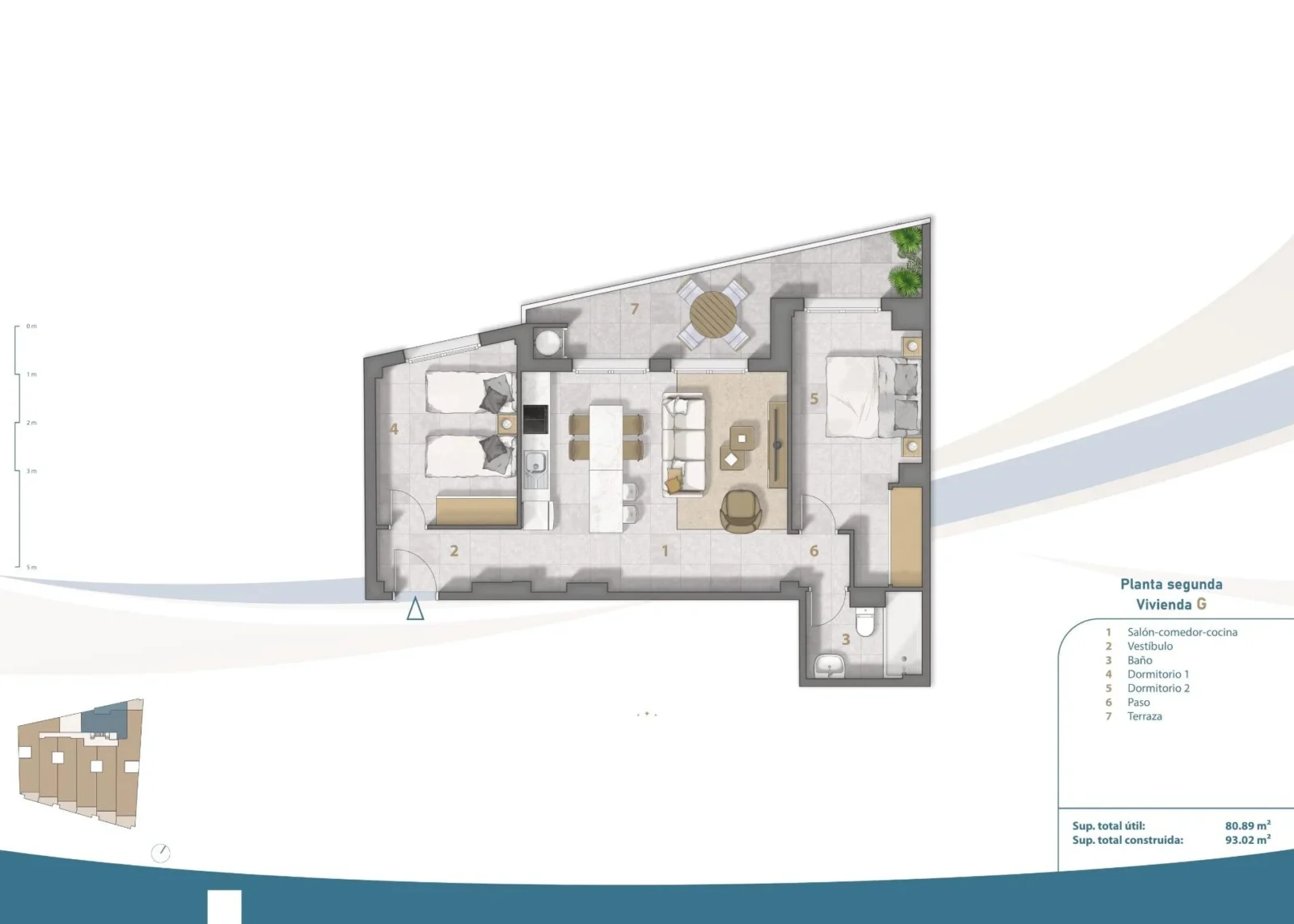 Penthouse med 2 soveværelser