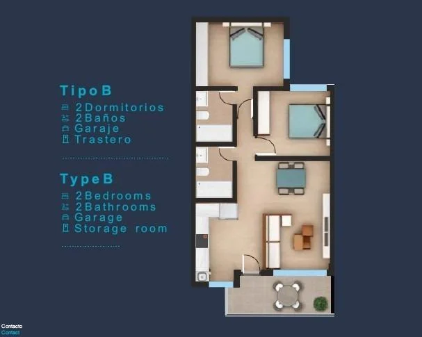 Top Floor Bungalow with 2 bedrooms
